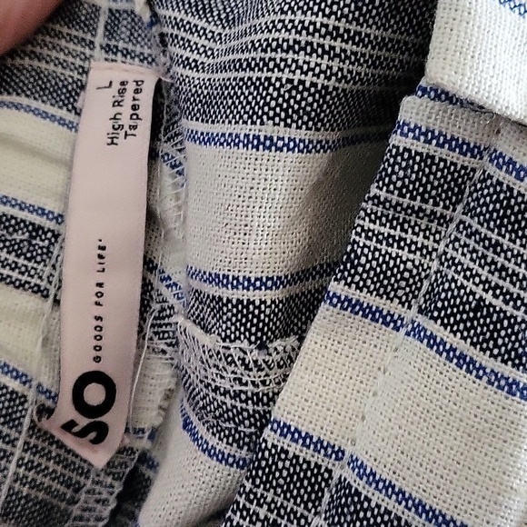 SO High Rise Blue & Ivory Stripe Linen Blend High-Rise Pant Tapered Leg - Size L - Picture 6 of 13